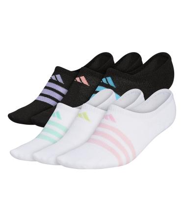 adidas Girl's Superlite 2 6-Pack Super No Show Large White/Clear Pink/Black