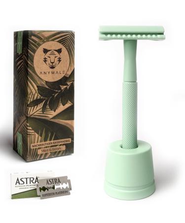 Anymale plastic -free razor plane mint edition - set with stand and 5 astra sound - wet razor for women and men 6. Mint green