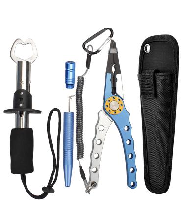 Cooltto 3PC Fishing Premium Fishing Pliers, Stainless Steel Fish Lip Gripper, Aluminum Fishing Pliers with Sheath, Fish Hook Remover with Safety Coiled Lanyard