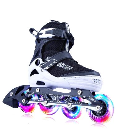 PAPAISON Adjustable Inline Skates for Kids and Adults with Full Light Up Wheels, Outdoor Roller Blades for Girls and Boys, Men and Women B white Large-Youth & Adult (4-7 US)