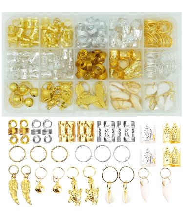 Dreadlock Jewelry for Women 235pcs  Gold and Silver Hair Rings Cuffs for Braids Dreadlock loc Hair Jewelry for Women Braids  Braiding Hair Pendants Decoration Clips for Dreadlock Accessories
