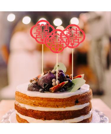 LUOZZY 90Pcs Wedding Cupcake Picks Double Happiness Cake Toppers Wedding Valentine Cake Decoration - Buy Online on GoSupps.com
