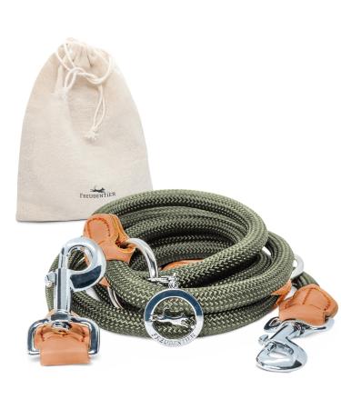 Freudenier dog leash for large dogs-2m length 3-fold robust nylon rounded with stylish brown leather elements (forest green) - Buy Online on GoSupps.com