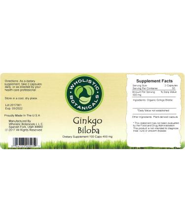 Wholistic Botanicals Ginkgo Biloba Capsule Memory Supplement for Brain Energy Supplement 100 ct - Buy Online on GoSupps.com