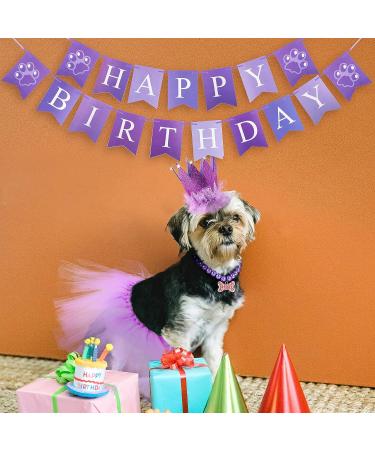 Hamify 4 Pieces Dog Birthday Outfit with PET Tutu Skirt Puppy Pearl Necklace Dog Cat Crown Hat and Happy Birthday Banner for Puppy Dog Pet Cat Birthday Party Supplies Purple - Buy Online on GoSupps.com