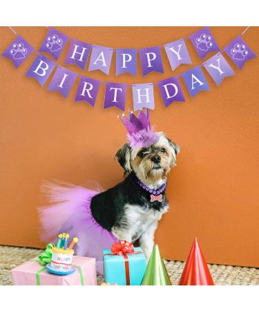 Hamify 4 Pieces Cute Dog Birthday Outfit with Pet Tutu Skirt Puppy Pearl Necklace Dog Crown Hat and Happy Birthday Banner for Puppy Dog Pet Cat Girl Birthday Party Supplies (Purple) - Buy Online on GoSupps.com