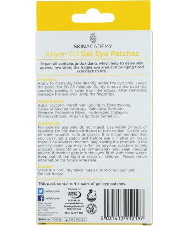 Pretty Smooth Argan Oil GEL EYE PATCHES - Hydrates skin Delays Ageing | 4 Treatments - Buy Online on GoSupps.com