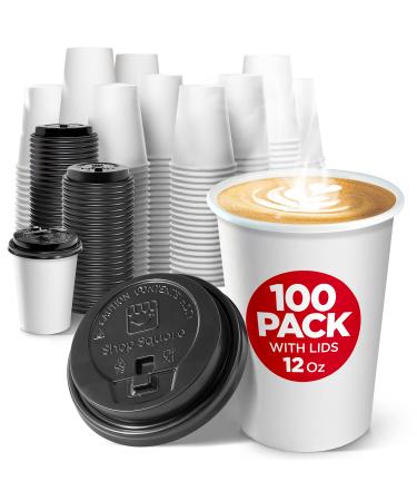 Disposable Coffee Cups with Lids 12 oz (100 Pack) - To Go Coffee Cups for Hot & Cold Drinks, Tea, Hot Chocolate, Water - Poly-Coated for No Condensation with Rolled Edge - Coffee Cup Bundle 100 Count (Pack of 1) Classic -