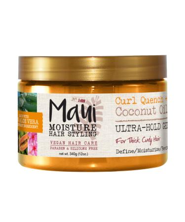 Maui Moisture Curl Quench + Coconut Oil Ultra-Hold Gel, for Curly Hair Styling, Vegan, No Drying Alcohols, Paraben Free, Silicone Free, 12oz