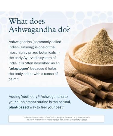 Youtheory Ashwagandha - with Organic KSM-66 Ashwagandha - Herbal Blend to Support Stress Relief & Energy Levels* - Helps Support Mood* - 1 000 mg - 90 Vegetarian Capsules (45-Day Supply) - Buy Online on GoSupps.com