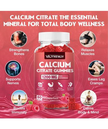 Calcium Citrate Gummies 1200mg for Adults & Kids - Bone & Teeth Support Easy Absorption Delicious Raspberry Flavor - Non-GMO Gluten Free Vegan - 120 Count - Buy Online on GoSupps.com