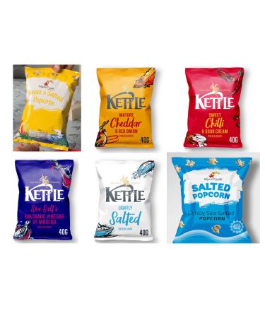 Kettle Hand cooked Crisps Premier Potato Chips Light salted Cheddar & Red Onion Sea Salt & Vinegar Black Pepper and Sweet Chilli Sour Cream 40g x 18 Packs - Buy Online on GoSupps.com