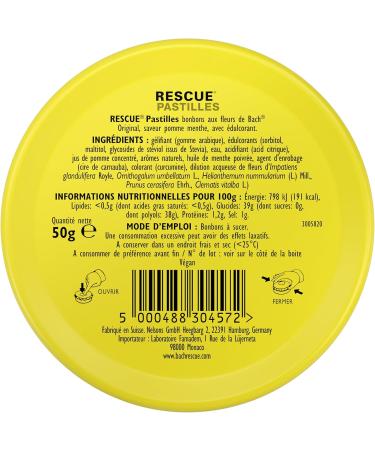RESCUE - Pastilles go t Pomme Menthe - Bien- tre motionnel naturel - M lange de 5 Fleurs de Bach Original - Id al lors de d placement voyage stress du quotidien - Sans sucre - 50g (Lot de 2) - Buy Online on GoSupps.com