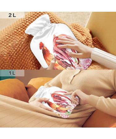 Hot Water Bottle with Rooster Watercolor Cover 1L | Small Pain Relief Bag for Bed | BPA-Free - Buy Online on GoSupps.com