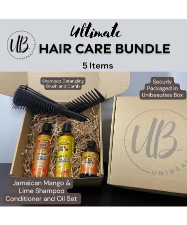 Shampoo and Conditioner Set Bundle-5 Items with Jamaican Mango & Lime Black Castor Oil Sulfate Free Shampoo 8oz Paraben Free Conditioner 8oz and Original Black Castor Oil 4oz Unibeauties Detangling Brush & Detangling Hanging Shower Comb - Buy Online on GoSupps.com