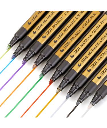 Metallic Marker Pens Set - 10 Colors for Black Paper, Rock Painting, Scrapbooking, DIY Crafts | Medium Tip Paint Markers for Ceramics, Glass, Photo Albums & More - Buy Online on GoSupps.com
