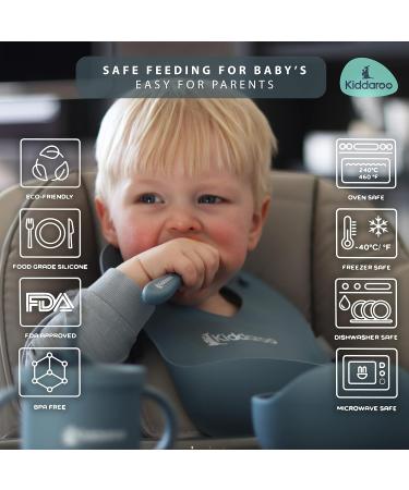 Kiddaroo Baby Weaning Set - Feeding Bib, Sippy Cup, Cutlery, Plate, Bowl - Blue | Baby Led Weaning Essentials with eBook - Buy Online on GoSupps.com