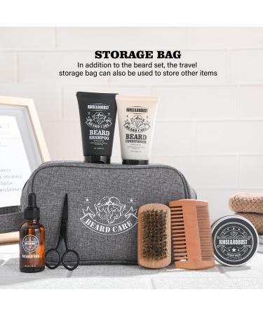 Beard Grooming Kit - 8Pcs Travel Set for Men with Beard Wash, Conditioner, Oil, Balm, Brush, Scissors | Holiday Gift Set - Buy Online on GoSupps.com