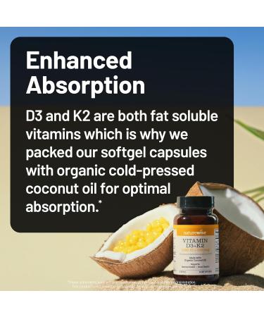 NatureWise Vitamin D3 5000IU + K2 (MK7) 100mcg with Organic Extra Virgin Coconut Oil - Supports Calcium Absorption Bone & Immune Health - Non-GMO Soy & Gluten-Free - 90 Softgels 90-Day Supply 90 Count (Pack of 1) - Buy Online on GoSupps.com