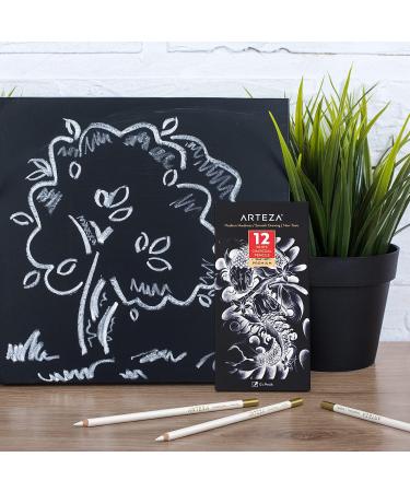 ARTEZA White Charcoal Pencils - Pack of 12 Medium-Hard Sketching Crayons for Drawing and Highlighting - Buy Online on GoSupps.com