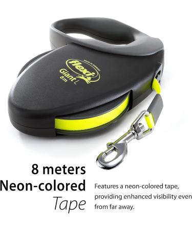 Flexi Giant Neon Tape Black Large 8m Retractable Dog Leash for Dogs up to 50kg/110lbs - Buy Online on GoSupps.com