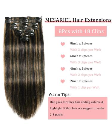 Buy Clip-in Hair Extensions - Real Remy Human Hair Seamless Double Weft Balayage Natural Black & Chestnut Brown 16 Inch 80g - Perfect for Women - Buy Online on GoSupps.com