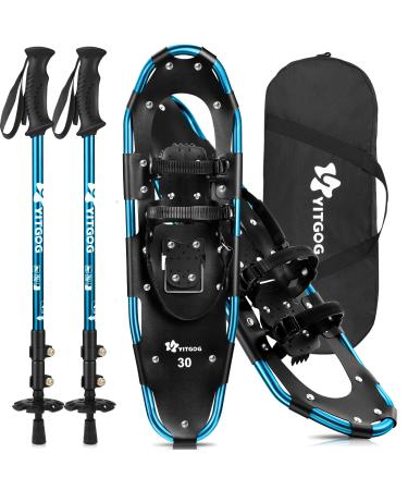 YITGOG 3-in-1 Snowshoes for Women Men Youth Kids, Lightweight Aluminum Alloy Snow Shoes with Trekking Poles and Carrying Bag Easy to Wear, Size 21''/25''/30'' 30 Blue