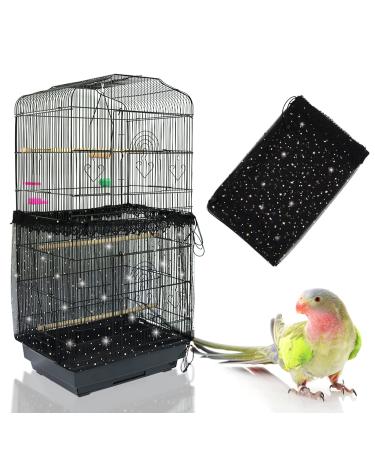 Daoeny Bird Cage Cover, Adjustable Bird Cage Seed Catcher, Universal Nylon Mesh Netting with Twinkle Moon Star, Birdcage Skirt Seed Guard with Lace for Parrot Parakeet Round Square Cages (Black) 78.7 x 15.7 Inch/ 200 x 40 cm Black, Sequins Star