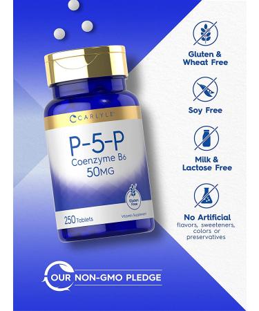 Carlyle P5P Vitamin B6 50mg | 250 Vegetarian Tablets | Gluten-Free & Non-GMO Coenzyme B6 - Buy Online on GoSupps.com