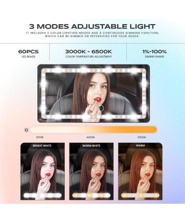 Espejo de Tocador con Visera Solar para Autom vil Recargable - 60 LED, 3 Modos de Luz - Negro - Buy Online on GoSupps.com