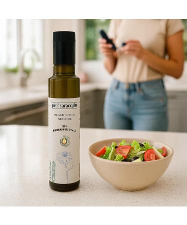 Prof Saracoglu Premium Black Seed Oil Cold Pressed (Glass Bottle) - 100% Turkish Nigella Sativa - Unrefined & Solvent Free - Liquid Black Cumin for Hair, Skin & Immune Support - Non-GMO, Mild Taste - 8.45 Fl Oz (250ml) - Buy Online on GoSupps.com