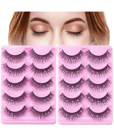 ANCIRS 2 Boxes(20pcs) Diamond False Eyelashes for Makeup  Natural Rhinestone Decorative Faux Mink Lashes  False Eye Lashes for Valentines Halloween New Year Cosplay Party Stage Decor