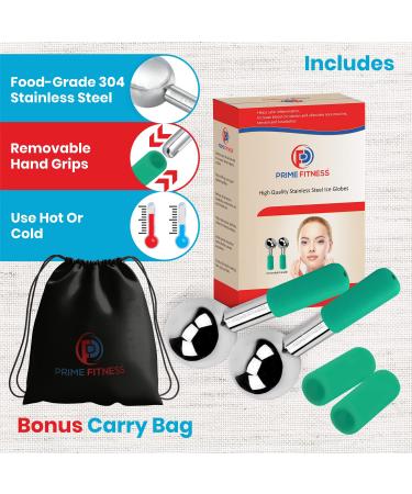 Stainless Steel Ice Roller Massager for Face, Neck & Eyes | Green Globes for Face | Dark Circles, Puffiness, Wrinkles, Collagen Boost - Innovative Skin Care Tool - Buy Online on GoSupps.com