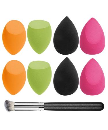 Venares make -up sponges set with foundation brush 8pcs multicolor makeup sponges blender face foundation blending sponges set in 4 forms fluid cream and powder