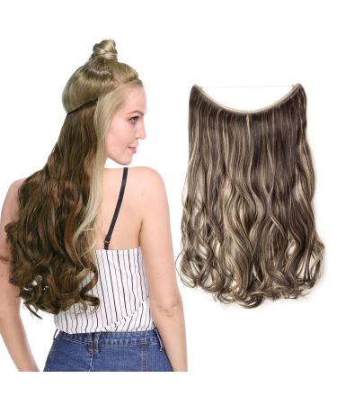Silk-Co hair extension with rubber band adjustable secrets hair part synthetic extensions with cord invisible corrugated extensions for women dark brown mix golden brown 50cm 50 cm dark brown mix golden brown