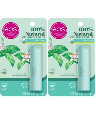 eos 100% Natural & Organic Lip Balm- Sweet Mint Dermatologist Recommended All-Day Moisture Lip Care Made for Sensitive Skin 0.14 oz (Pack of 2)