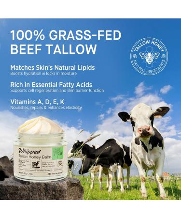 Beef Tallow Honey Balm for Skin: 100% Grass Fed Whipped Organic Moisturizer with Organic Raw Honey Jojoba Oil Vitamin E Natural Face and Body Care for Mature Dry or Sensitive Skin 2oz 2 Ounce (Pack of 1) - Buy Online on GoSupps.com