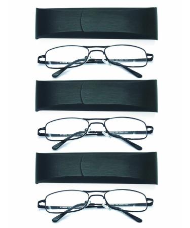 Reading Glasses Extra Wild Metal Readers Spring Hinge with Hard Case for Men and Women 3pk-black 2.0 Diopters