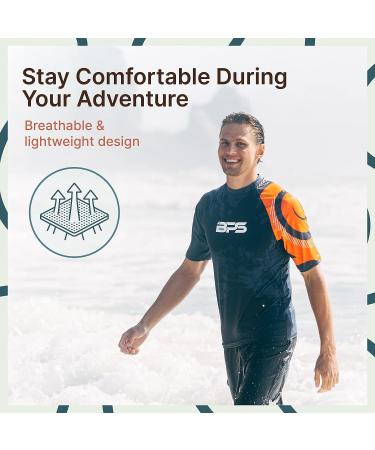 BPS Men's UPF 50+ Short Sleeve Swim Shirt/Rash Guard, Charcoal Orange, X-Large - Buy Online on GoSupps.com