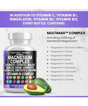 High Potency Magnesium Complex 2285mg with Zinc, Copper, Manganese & Vitamin C - 90 Count | Made in USA - Buy Online on GoSupps.com