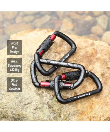Freskaro 3-Inch Twist Locking Karabiner Clips | 12kN (1224kg) Heavy Load Rust-Free Ultra-Light 7075 Aluminum | Perfect for Hammocks Camping Keychains and Safe Dog Gear - Black - Buy Online on GoSupps.com