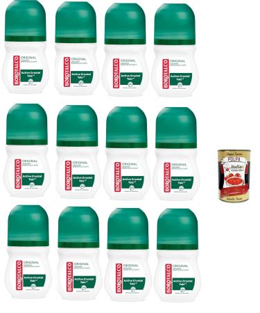 Italian Gourmet E.R. Borotalco Original Roll-On Deodorant with Talc with Active Crystals Triple Protection Dry Alcohol Free Borotalco Scent - Pack of 12 x 50 ml Bottles + Italian Gourmet Polpa 400 g
