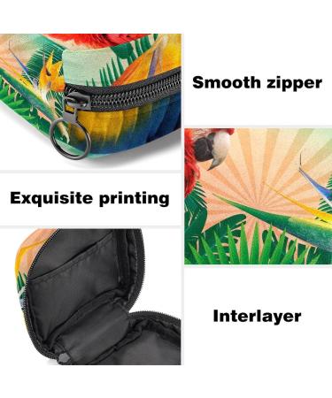 Stylish Menstruation Pad Bag with Zipper | Women's Napkin & Tampon Bag | Tropical Palm Trees & Parrot Design - Buy Online on GoSupps.com