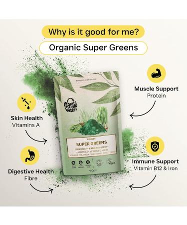 Earth's Basket Organic Super Greens Powder 100g - Spirulina, Chlorella, Wheatgrass & Barley Grass Blend - Rich in Vitamin A, B12 & Iron - Buy Online on GoSupps.com