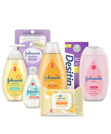 Johnson's Bath Discovery Gift Set for Parents-to-Be - Baby Bath Time Essentials Kit with Body Wash, Shampoo, Wipes, Lotion & Diaper Rash Cream - Buy Online on GoSupps.com