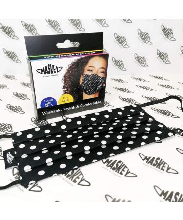MASKEY White Dots on Black Washable Face Mask | 3-Layer Cotton | Stylish & Reusable | Made in London UK - Buy Online on GoSupps.com