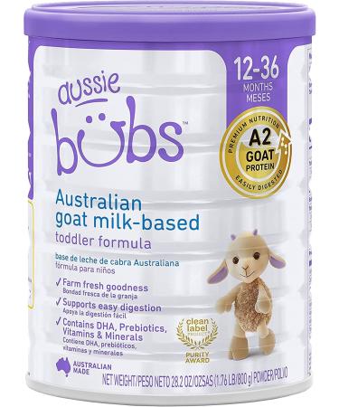 Aussie Bubs Australian Goat Milk-Based Toddler Formula, For Kids 12-36 months, Made with Fresh Goat Milk, 28.2 oz