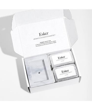Esker Aromatic Shower Steamer Set | Vegan & Cruelty-Free Clean Beauty | Calendula Palo Santo + Eucalyptus Lavender Steamers with Marble Holder - Buy Online on GoSupps.com