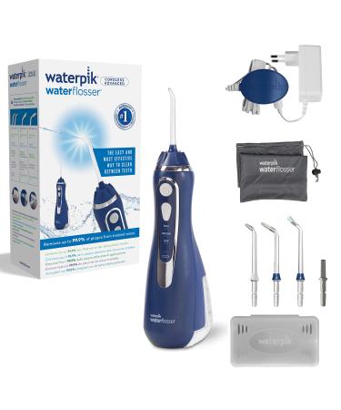 Waterpik Cordless Advanced Waterflosser wireless oral shower with 4 attachments pressure range from 3.1 to 5.2 can be regulated by 3 pressure settings with induction charging system blue (WP-563EU)