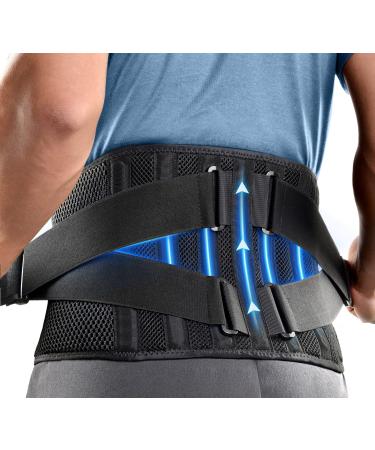 FREETOO Air Mesh Back Brace for Men Women Lower Back Pain Relief with 7 Stays, Adjustable Back Support Belt for Work , Anti-skid Lumbar Support for Sciatica Scoliosis (M(waist:36''-44''), Black)
